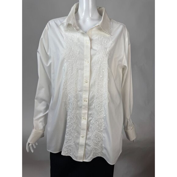 Gold Label Investments Non-Iron White Embroidered Button-Up Shirt 16W 100% Cotto - Picture 8 of 16
